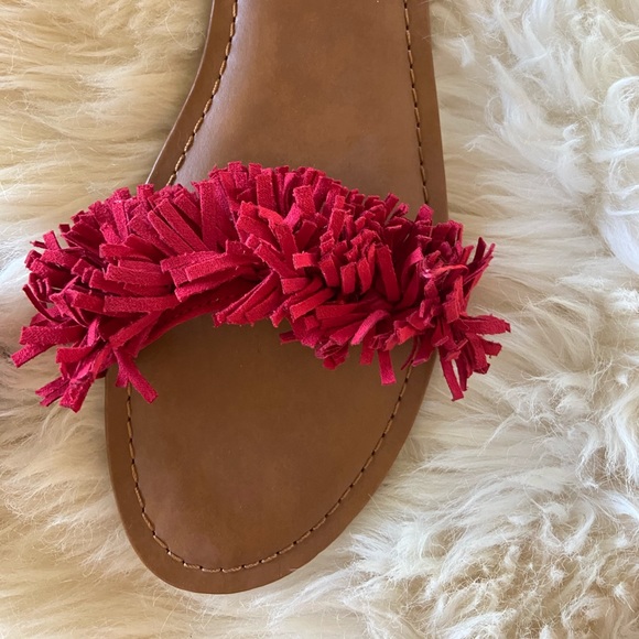 Brash Raspberry Ankle Tie Sandals with Fluffy Faux Suede Strap - Picture 7 of 13